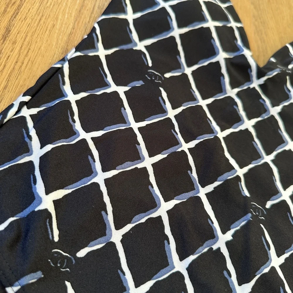 CHANEL Black Lattice-Print One-Piece Swimsuit